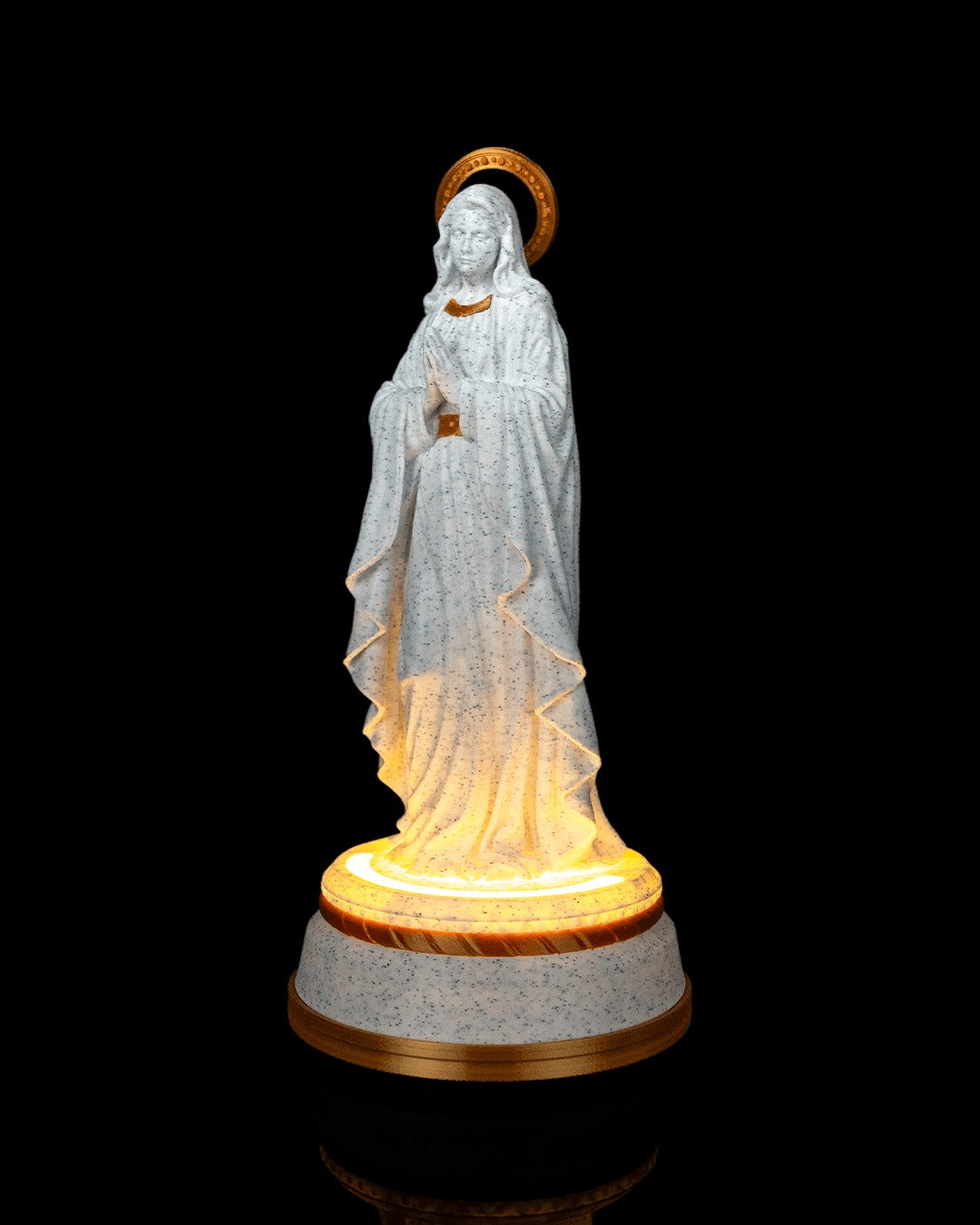 Our Lady Statue — 160 mm statue glowing, angled view