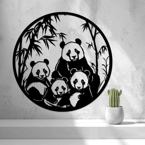 Panda Family Wall Art — shown in black on a wall