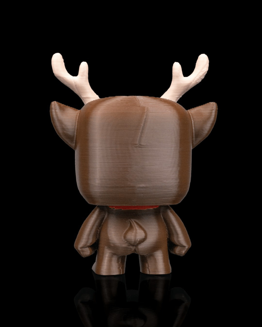 Rantydeer 3D-printed Christmas keyring — rear three-quarter view