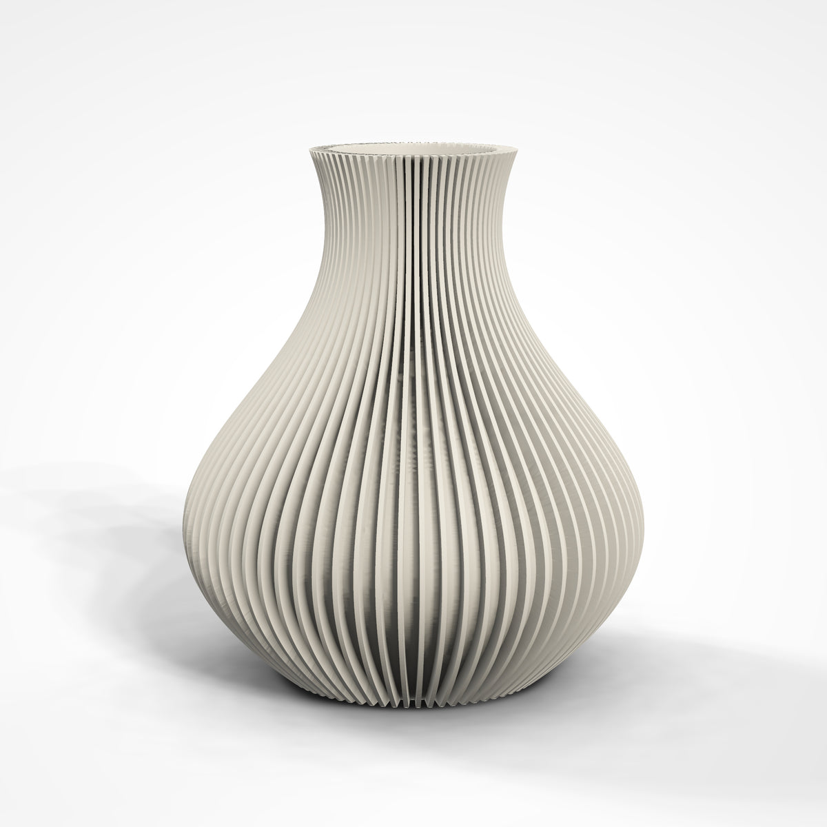 Ribbed Bulb Vase — left angle in matte cream on a white studio background