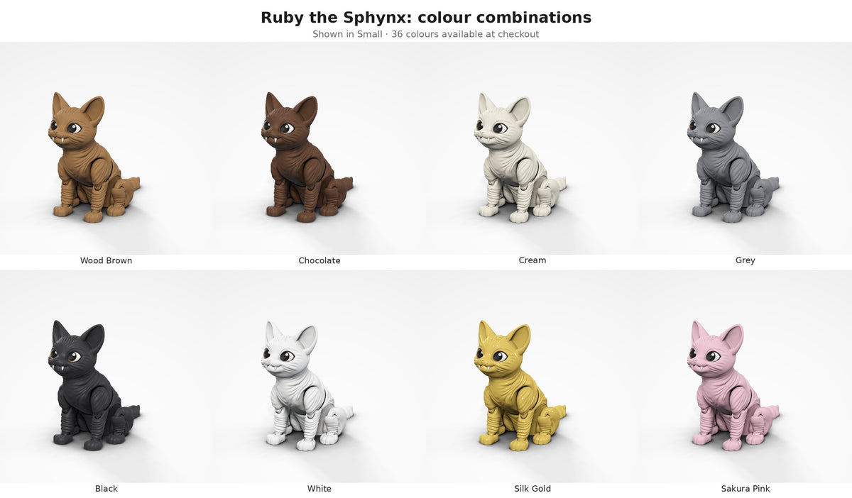 Ruby the Sphynx — colour combinations grid