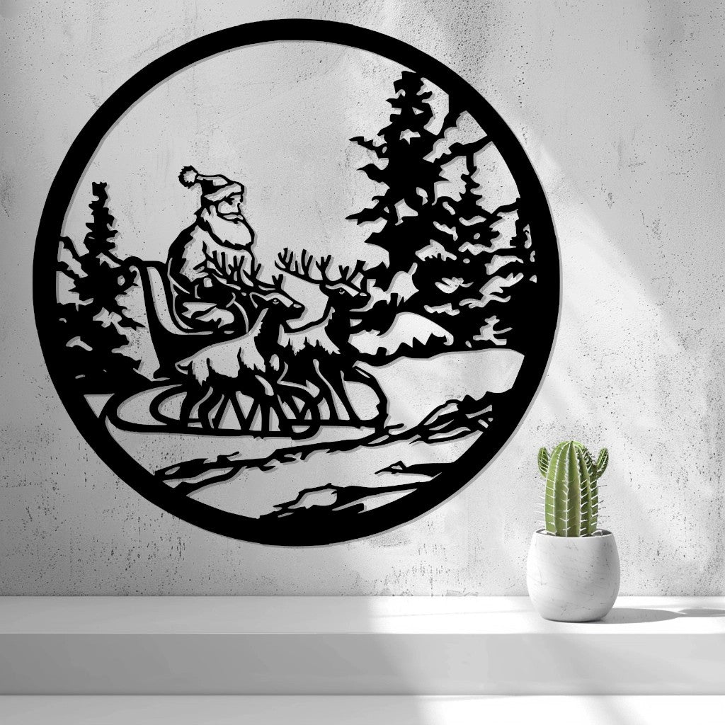 Santa's Sleigh Wall Art — shown in black on a wall