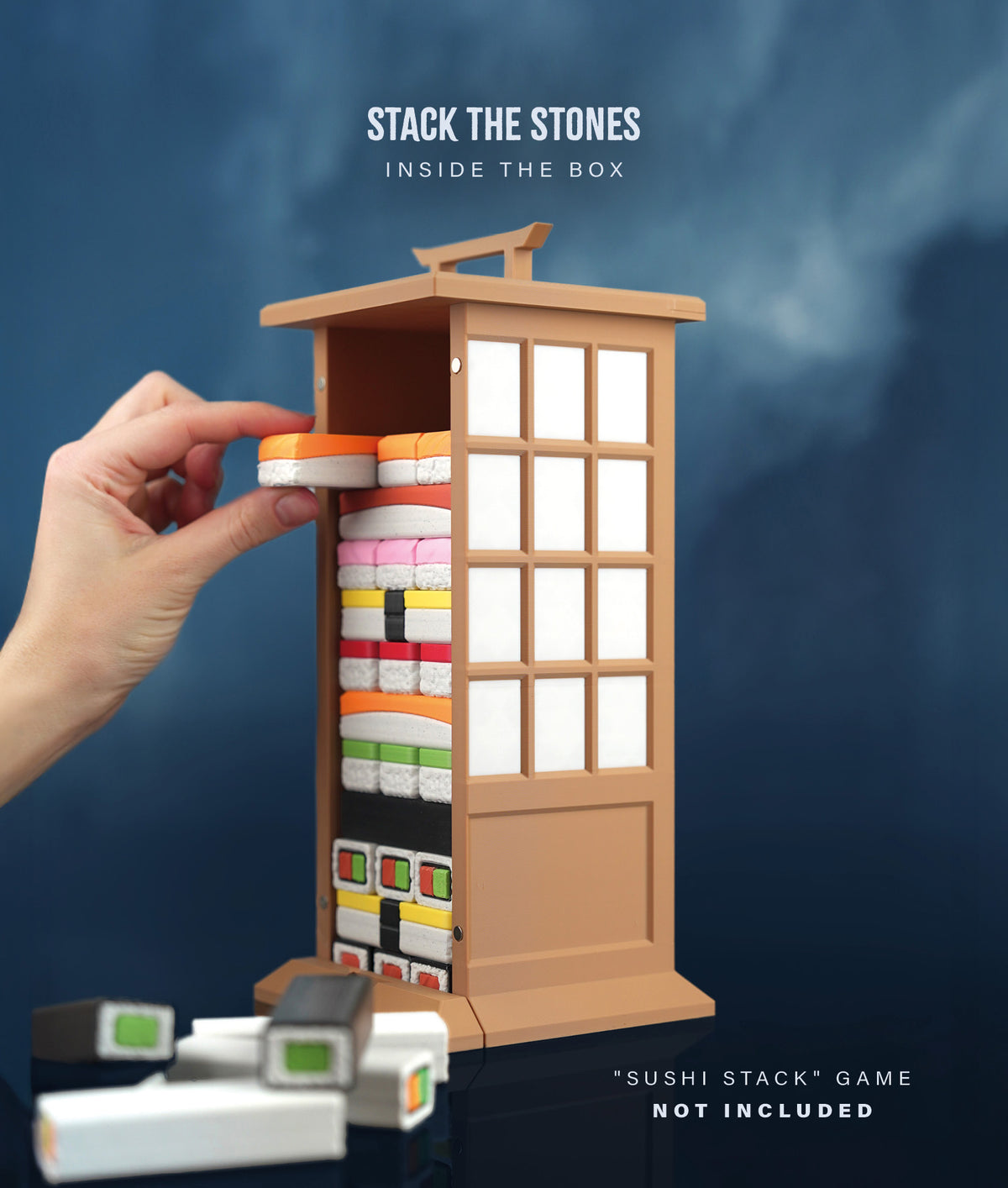 Sushi Stack Shoji Box — stacking the stones inside the box