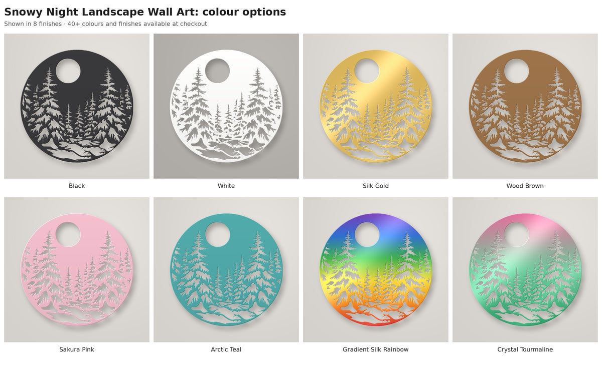 Snowy Night Landscape Wall Art — colour options