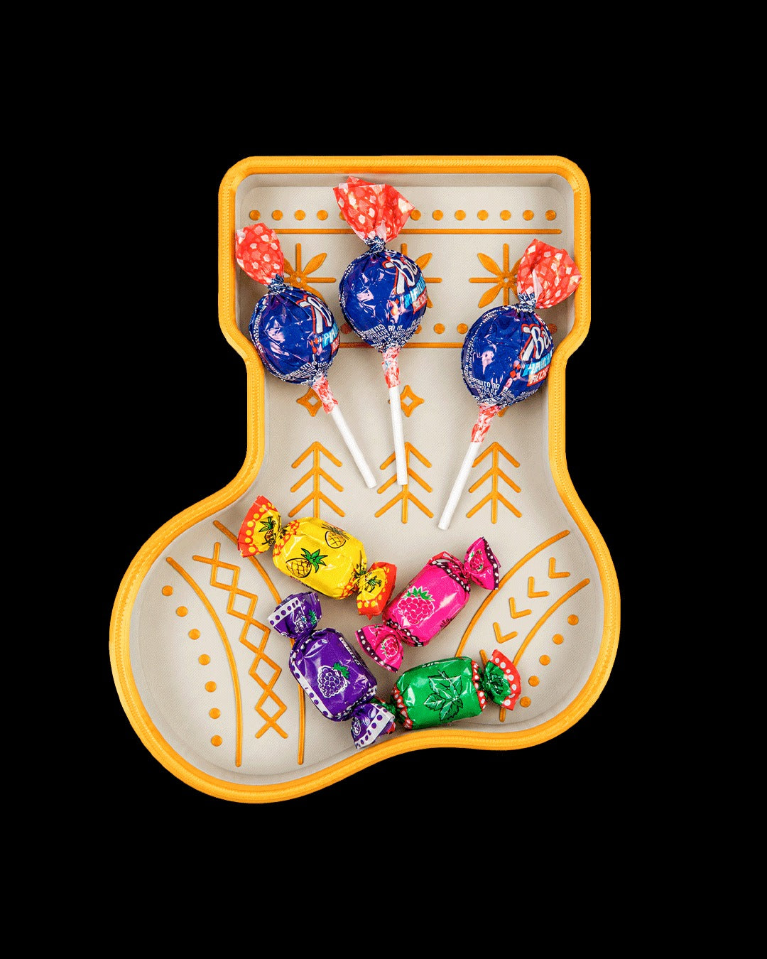 Stocking Tray — filled with lollipops and wrapped candy