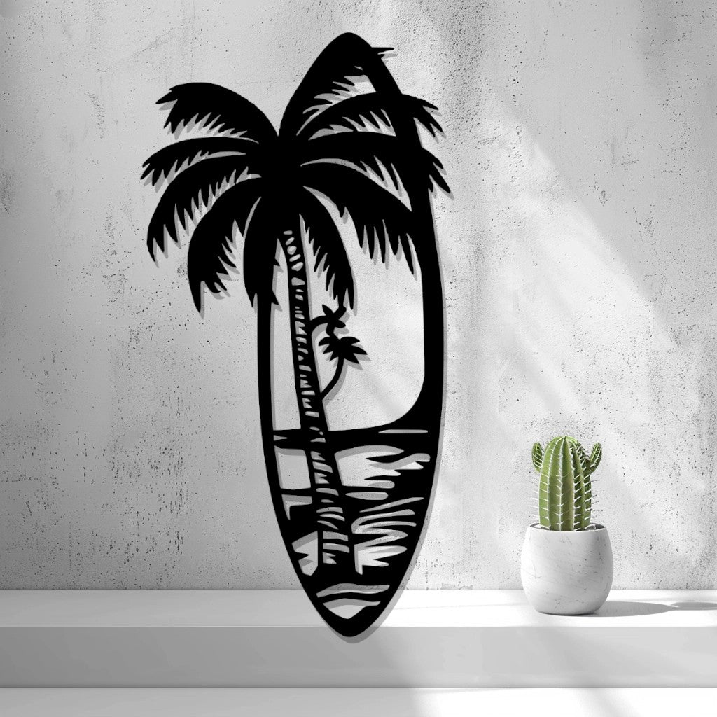 Surfboard Wall Art — shown in black on a wall