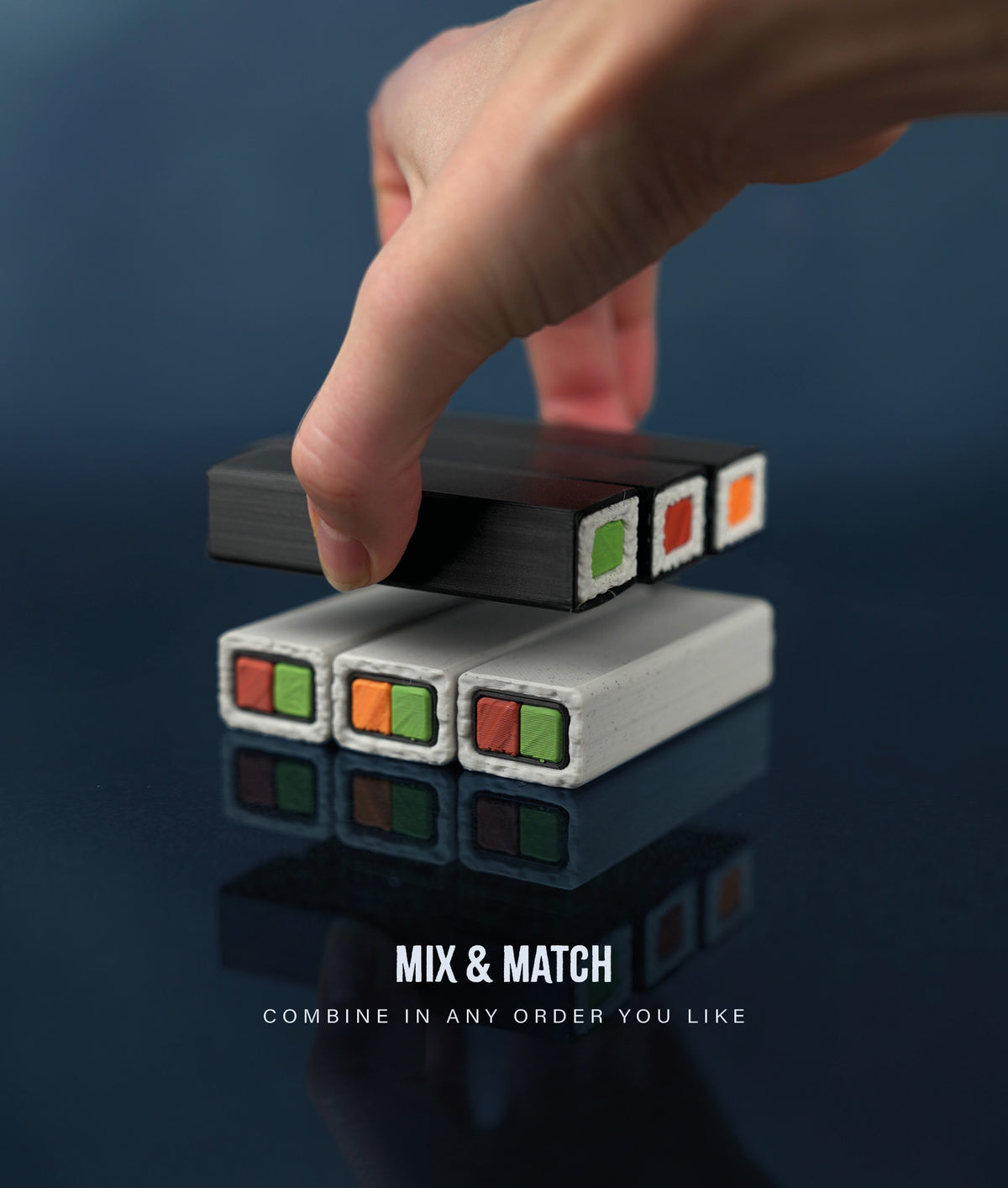Sushi Stack Tumble Tower Game — mixing designs in one layer