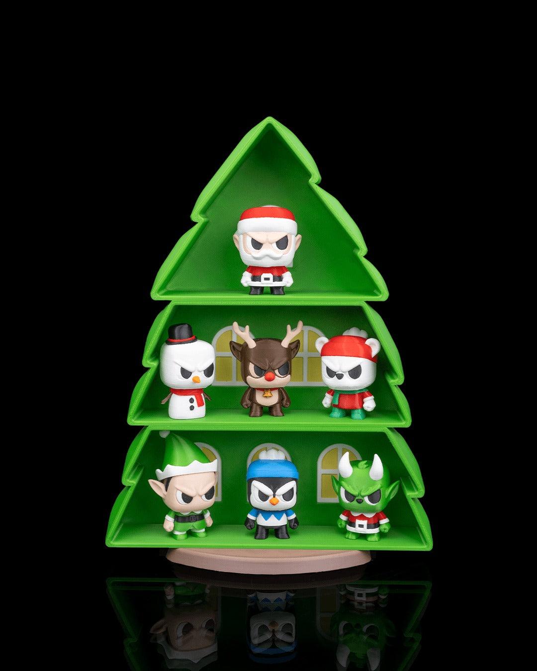 The Anty Tree Display 3D-printed Christmas Anty display — filled with the Christmas Anty crew