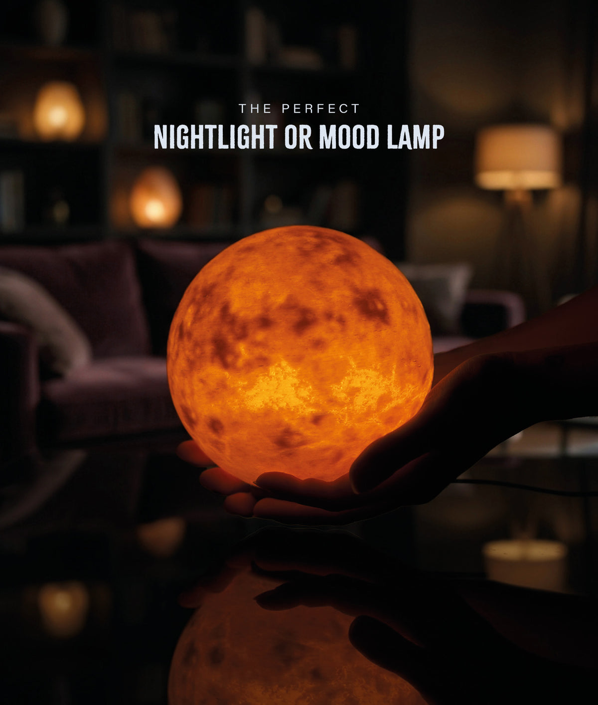 Venus Planet Lamp — lit as a nightlight in a dim living room