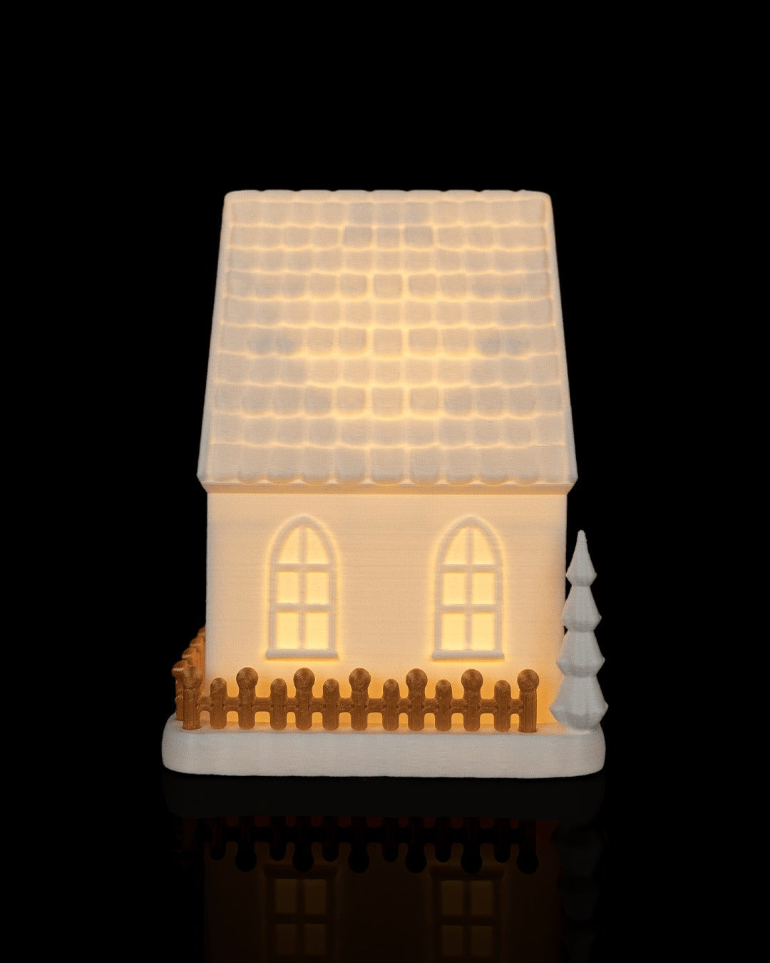 Village Lights Table Lamp — Cottage glowing, back view