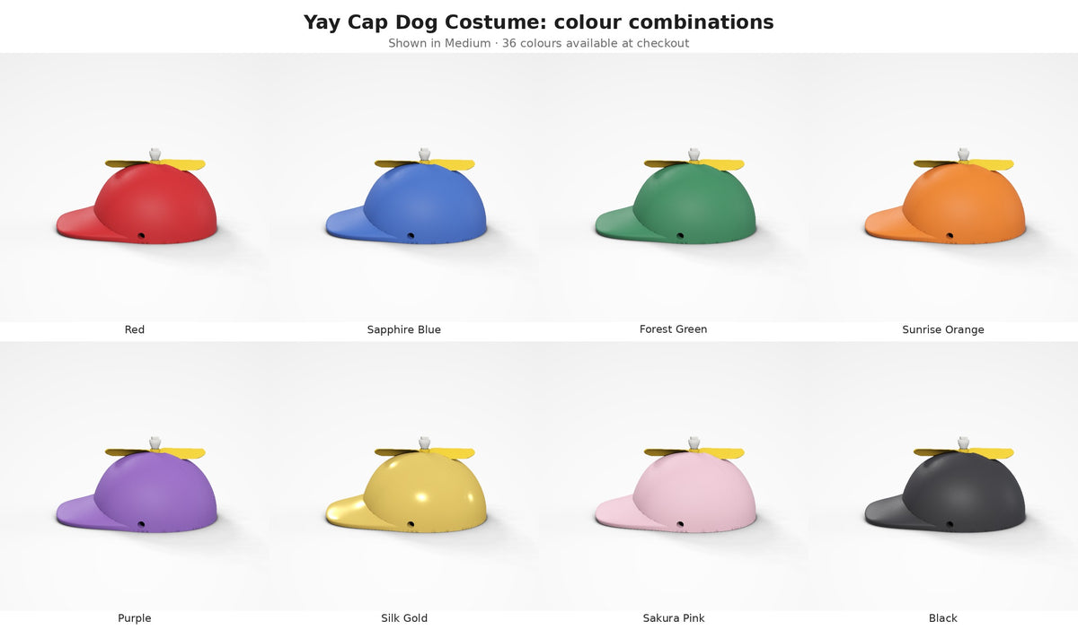 Yay Cap Dog Costume — colour combinations grid