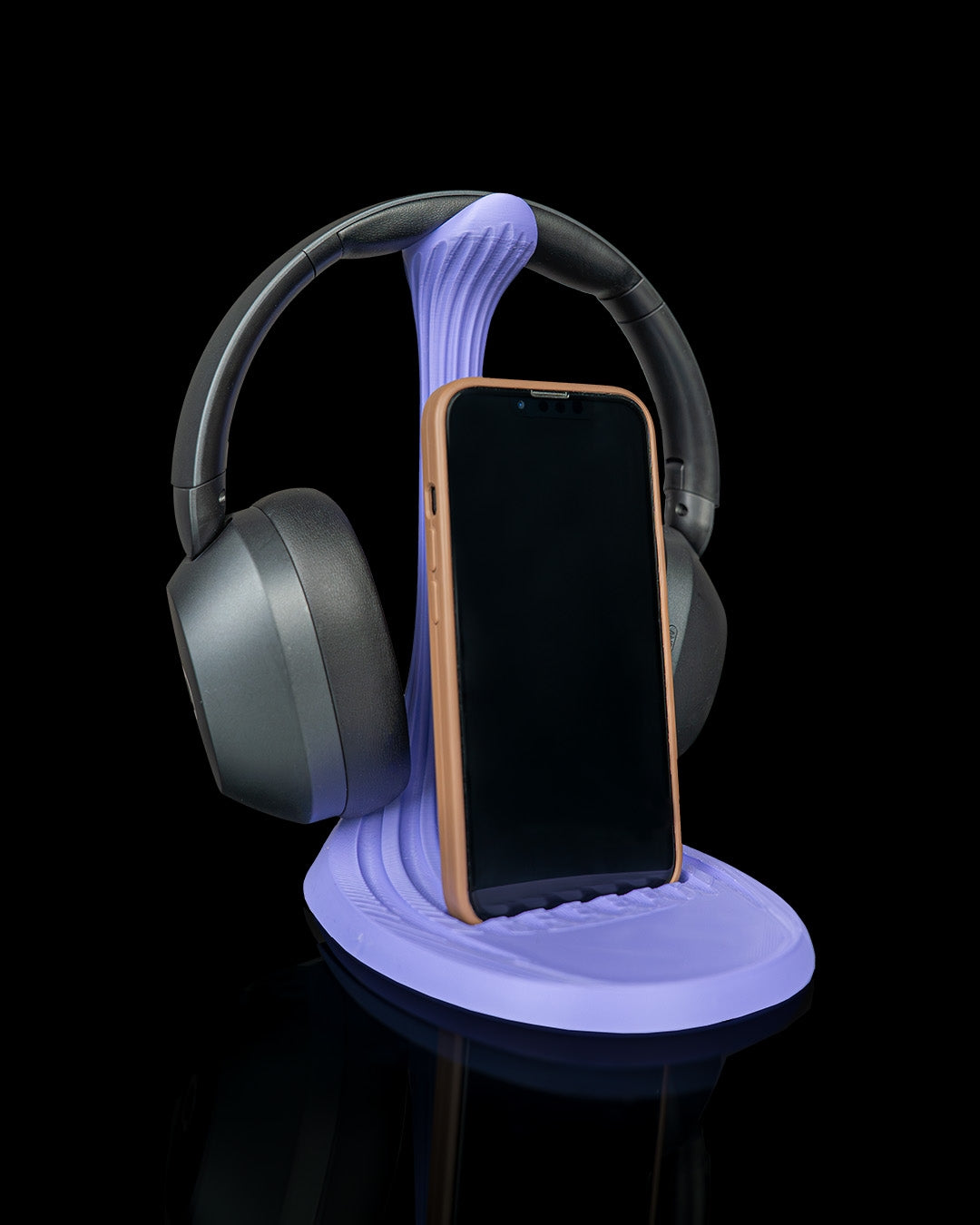 Flow Stand — a 3D-printed headphone and phone holder — side profile