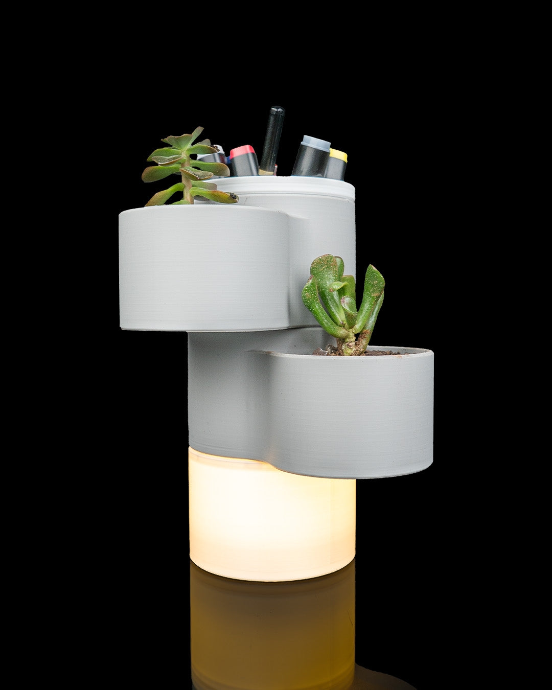 Living Stack — a 3D-printed lamp, planter and organizer — close-up detail