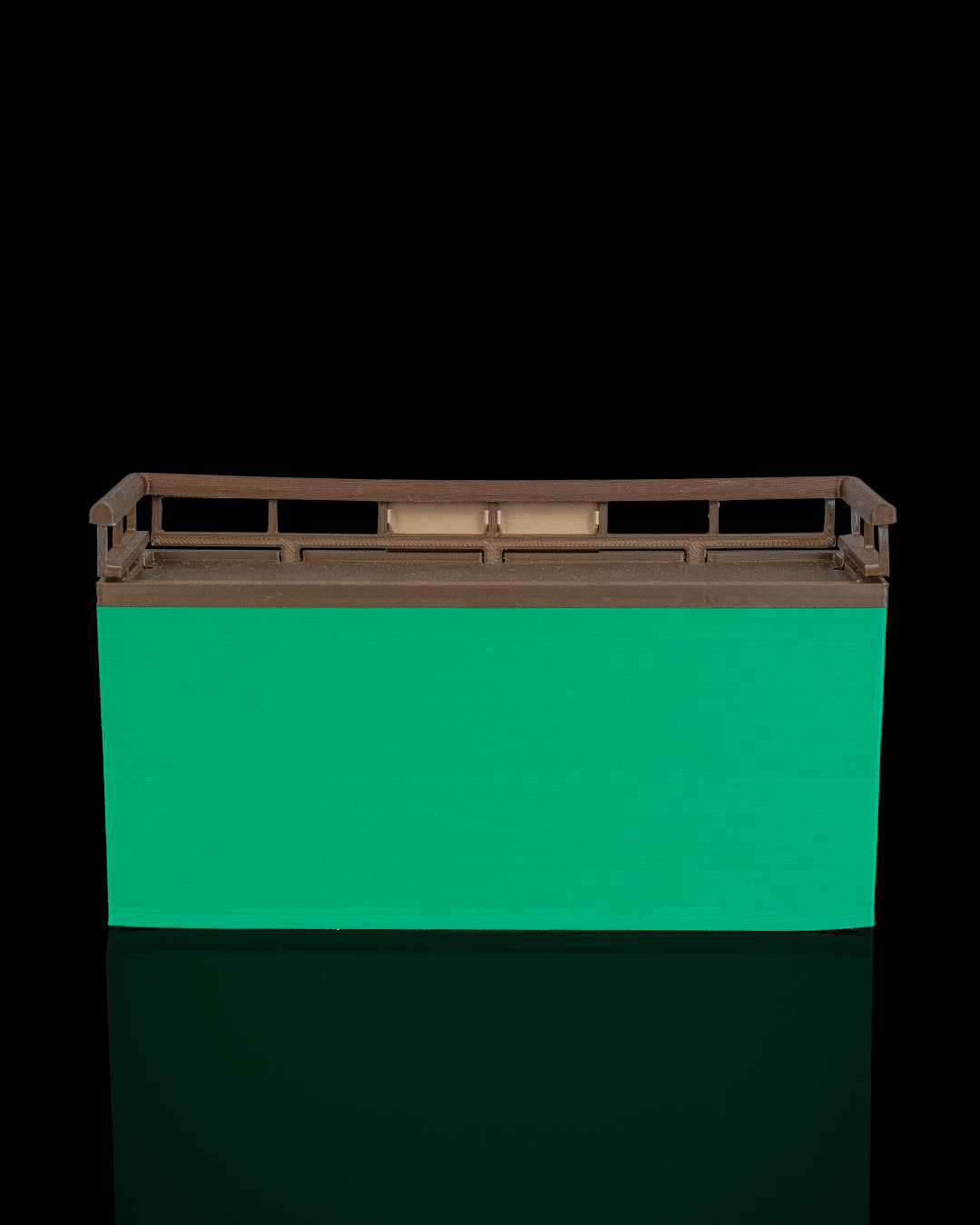 Animal Zoo Anty collection diorama display shelf holding 3D-printed animal figures — shown in hand for scale