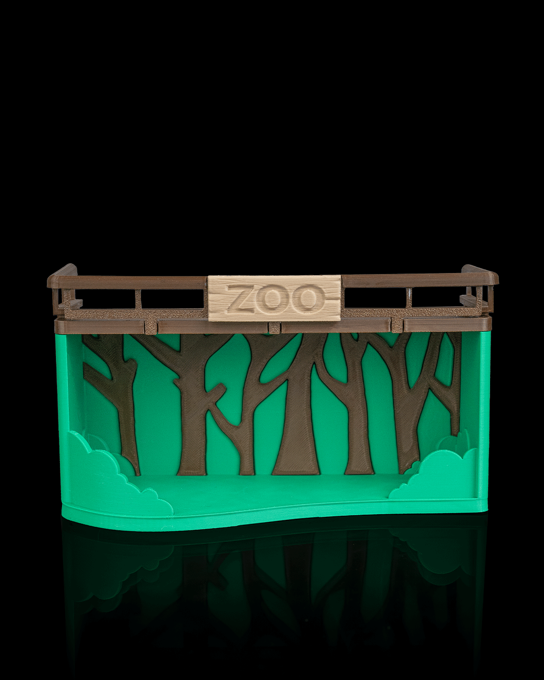 Animal Zoo Anty collection diorama display shelf holding 3D-printed animal figures — posed for display