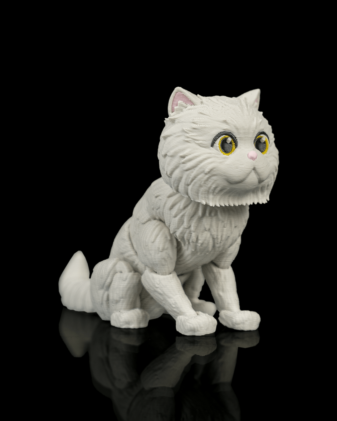 Articulated 3D-printed Persian cat Bianca — poseable desk figurine (view 3)
