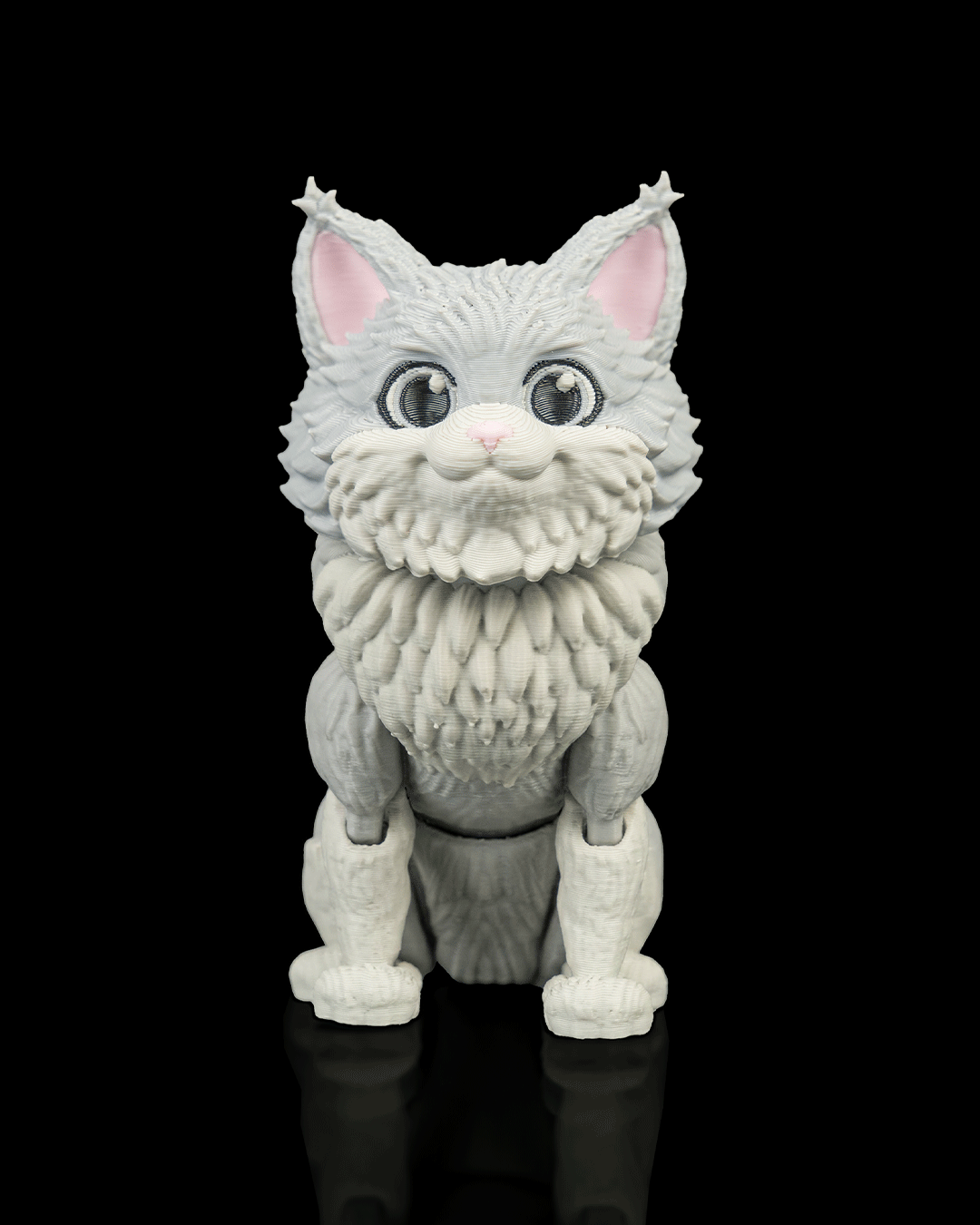 Articulated 3D-printed Maine Coon cat Chester — poseable desk figurine (view 1)