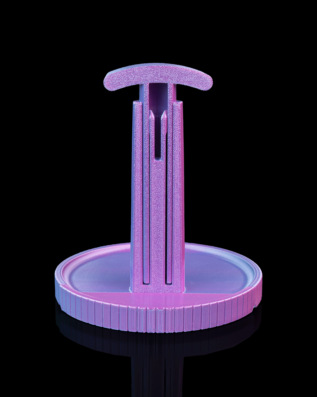 Clean — a minimalist 3D-printed headphone stand — shown on a desk