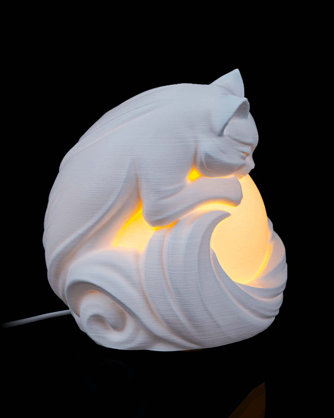 Feline Sphere Table Lamp — 3D-printed cat sphere table lamp (view 4)