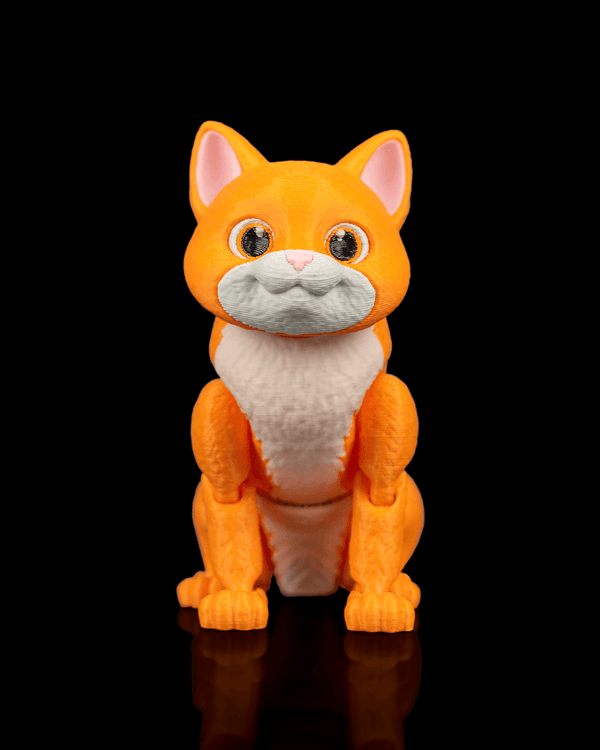 Articulated 3D-printed cat Romeo — poseable desk figurine (view 1)