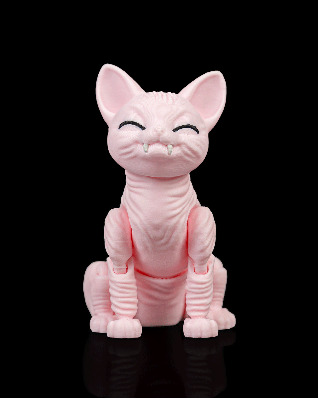 Articulated 3D-printed Sphynx cat Ruby — poseable desk figurine (view 1)