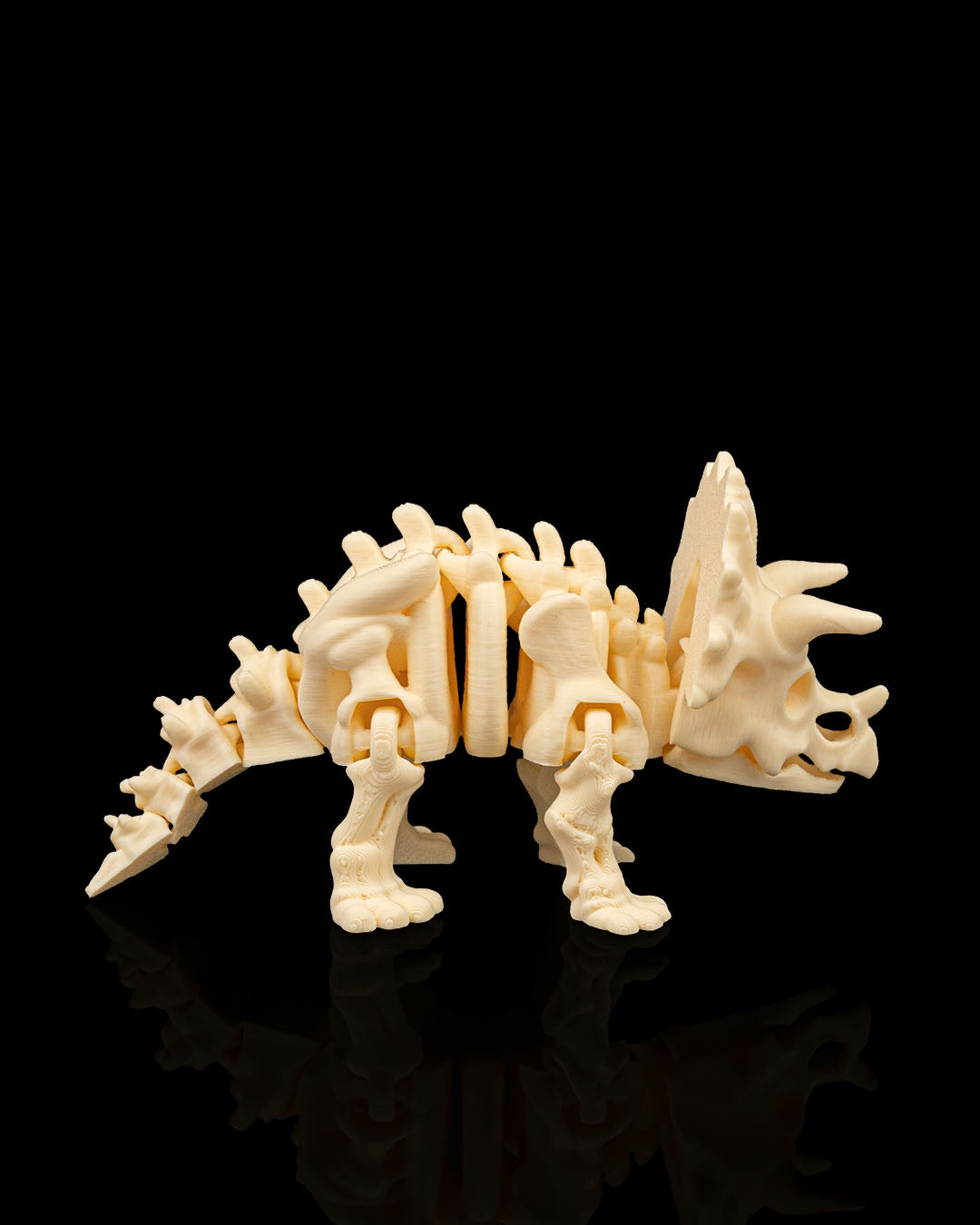 Articulated 3D-printed Triceratops dinosaur skeleton — poseable desk figurine (view 2)