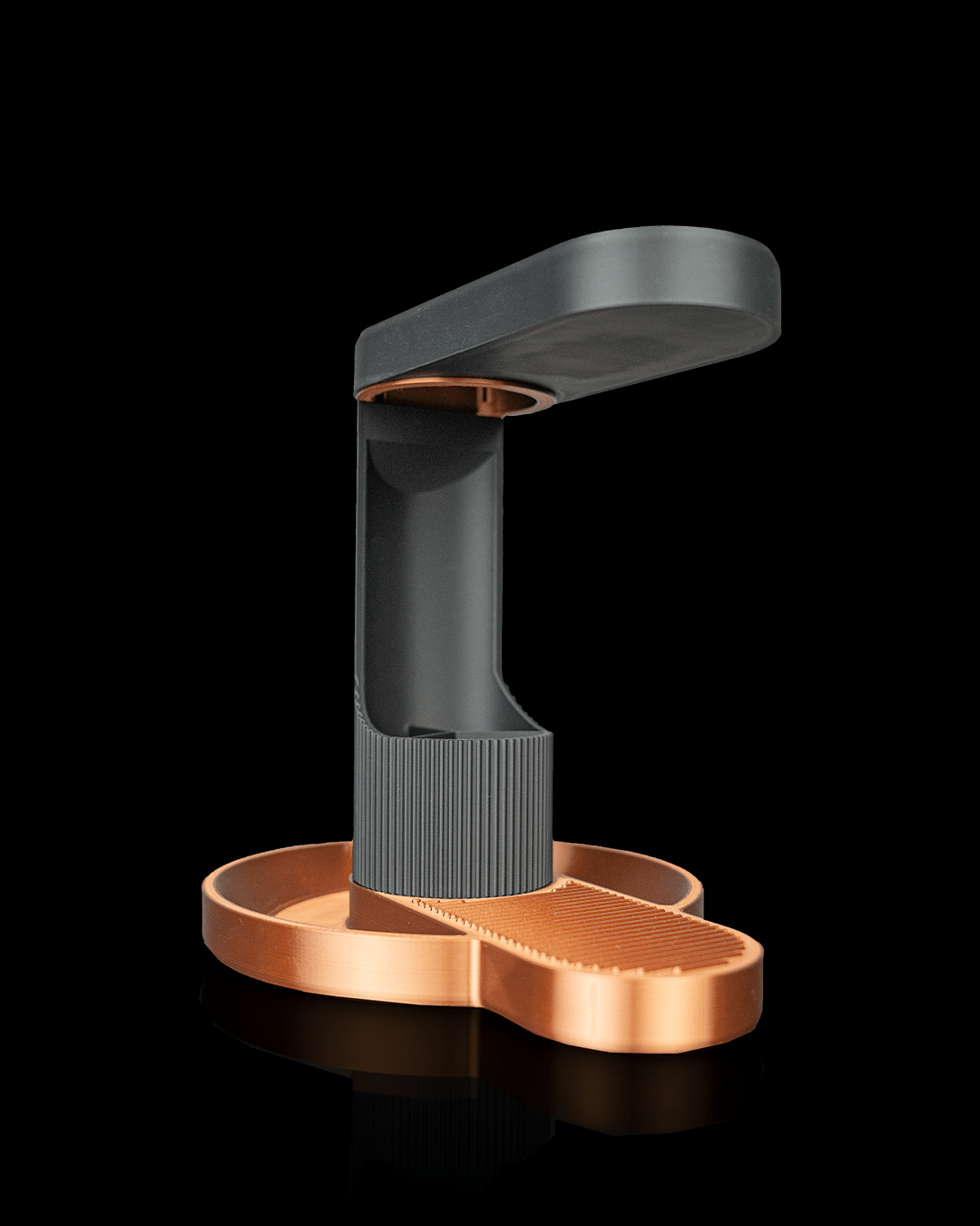 Tower Trio — a 3D-printed headphone and phone holder — three-quarter angle
