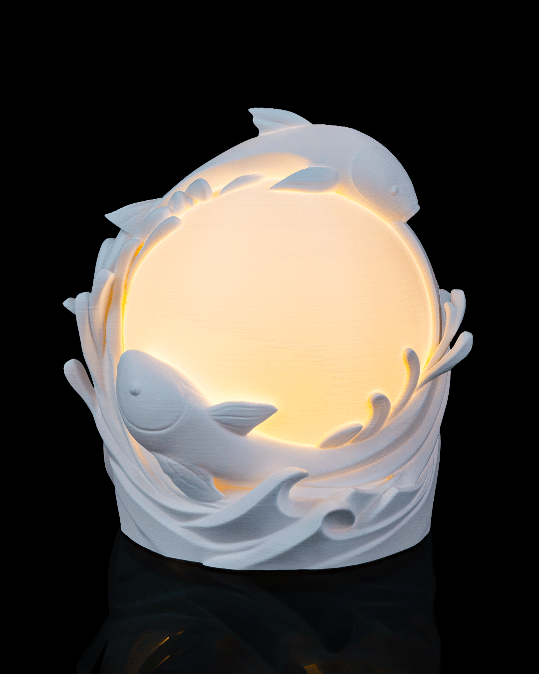Twin Fish Sphere Table Lamp — 3D-printed koi sphere table lamp (view 1)