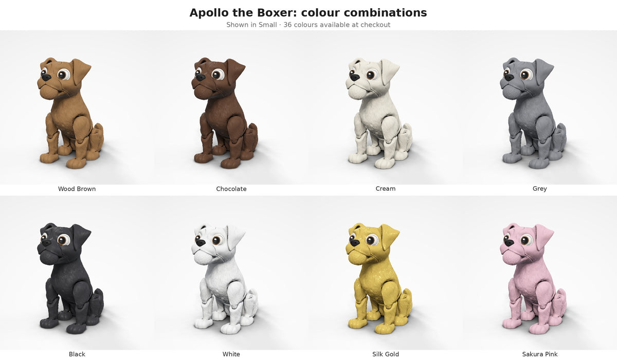 Apollo the Boxer — colour combinations grid