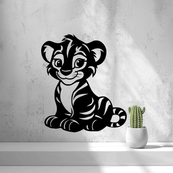 Baby Tiger Wall Art — shown in black on a wall