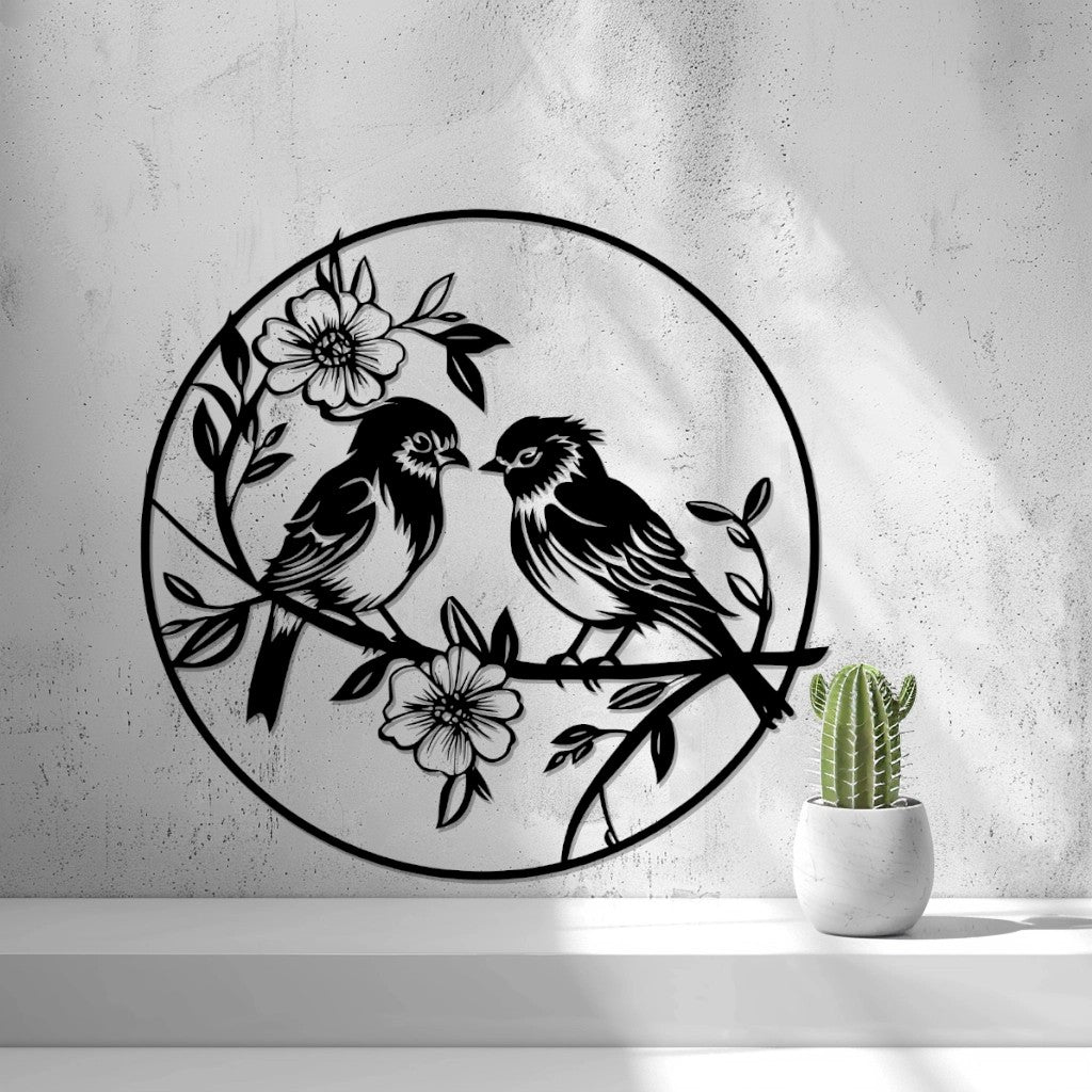 Birds with Flowers Wall Art — another view on a wall