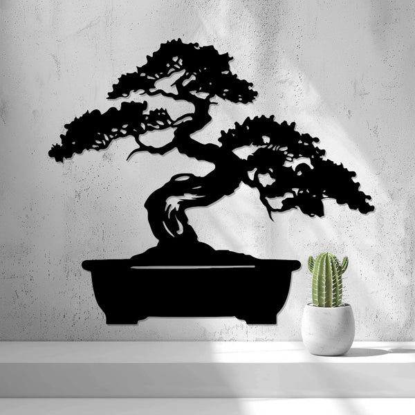 Bonsai Wall Art — shown in black on a wall
