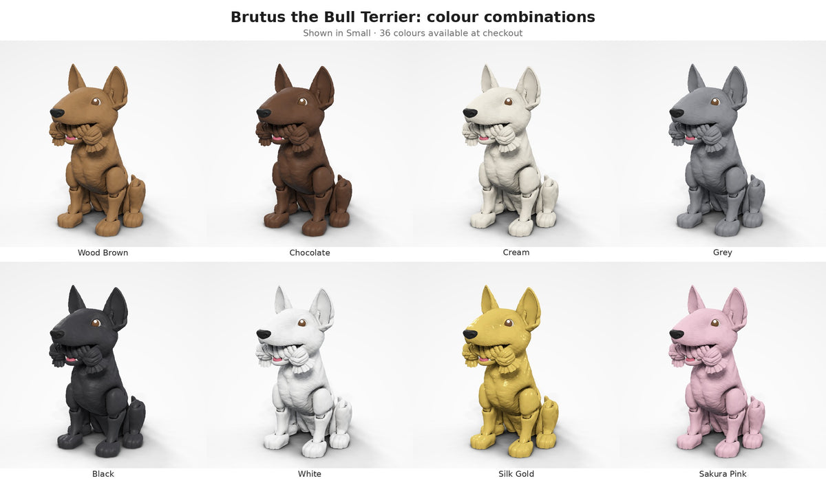 Brutus the Bull Terrier — colour combinations grid