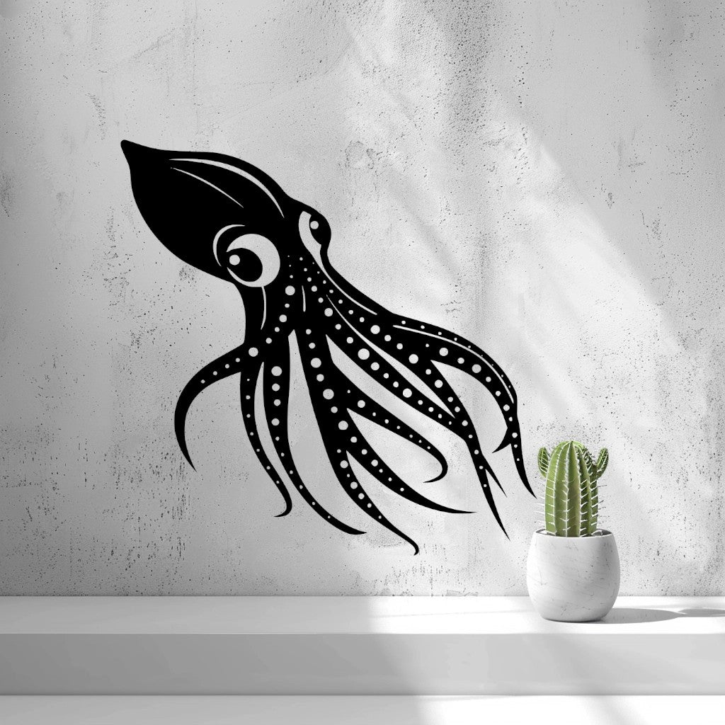 Squid Wall Art — shown in black on a wall