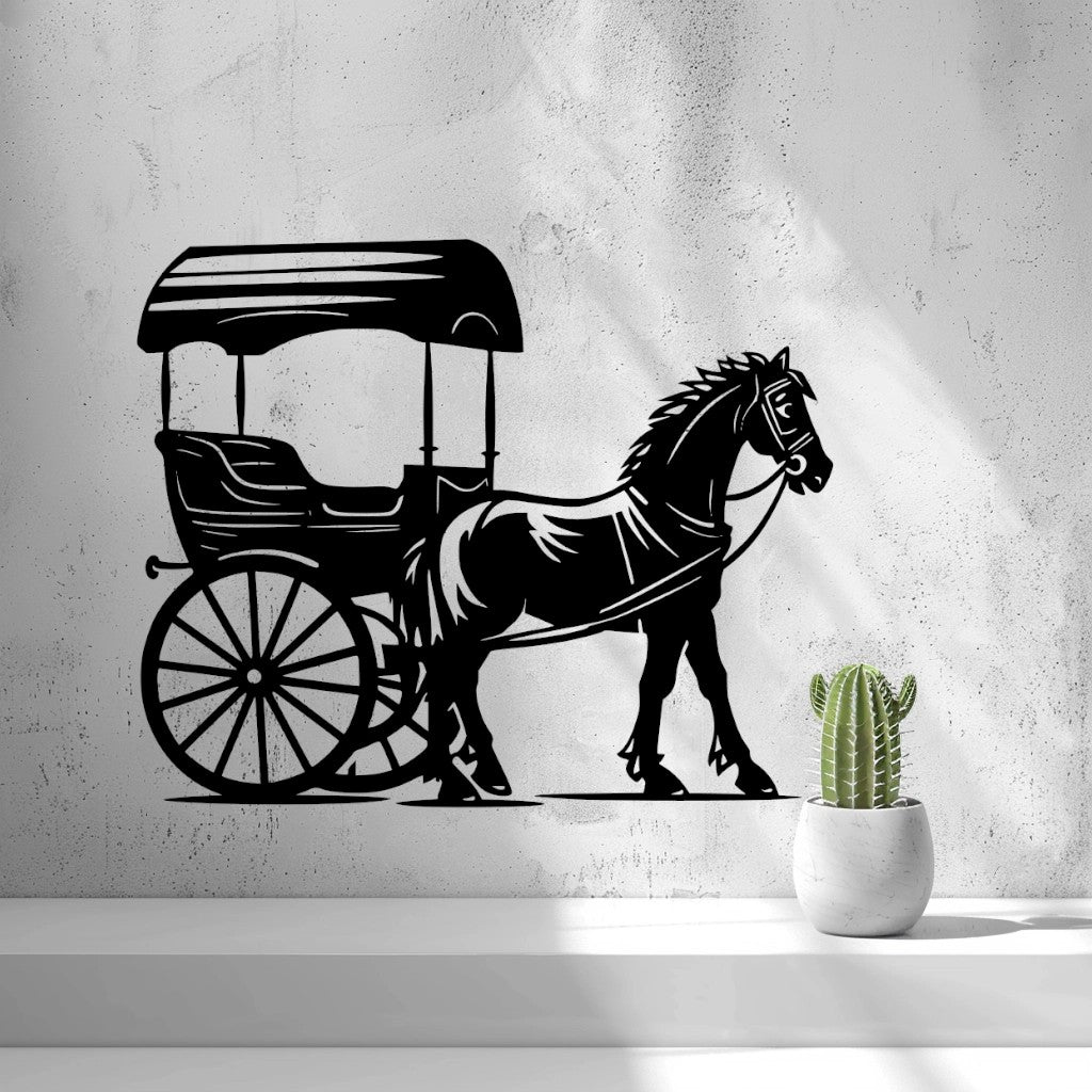 Horse and Carriage Wall Art — shown in black on a wall