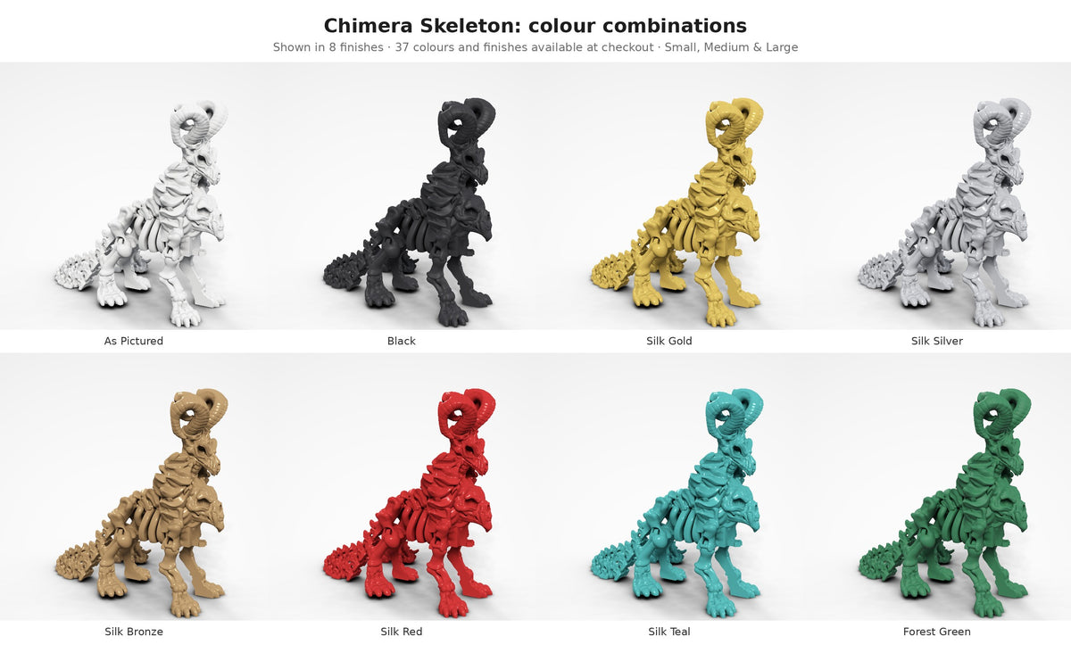 Chimera Articulated Skeleton — colour combinations in eight finishes