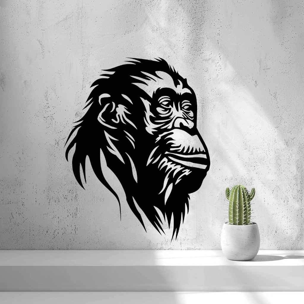 Chimpanzee Face Wall Art — shown in black on a wall