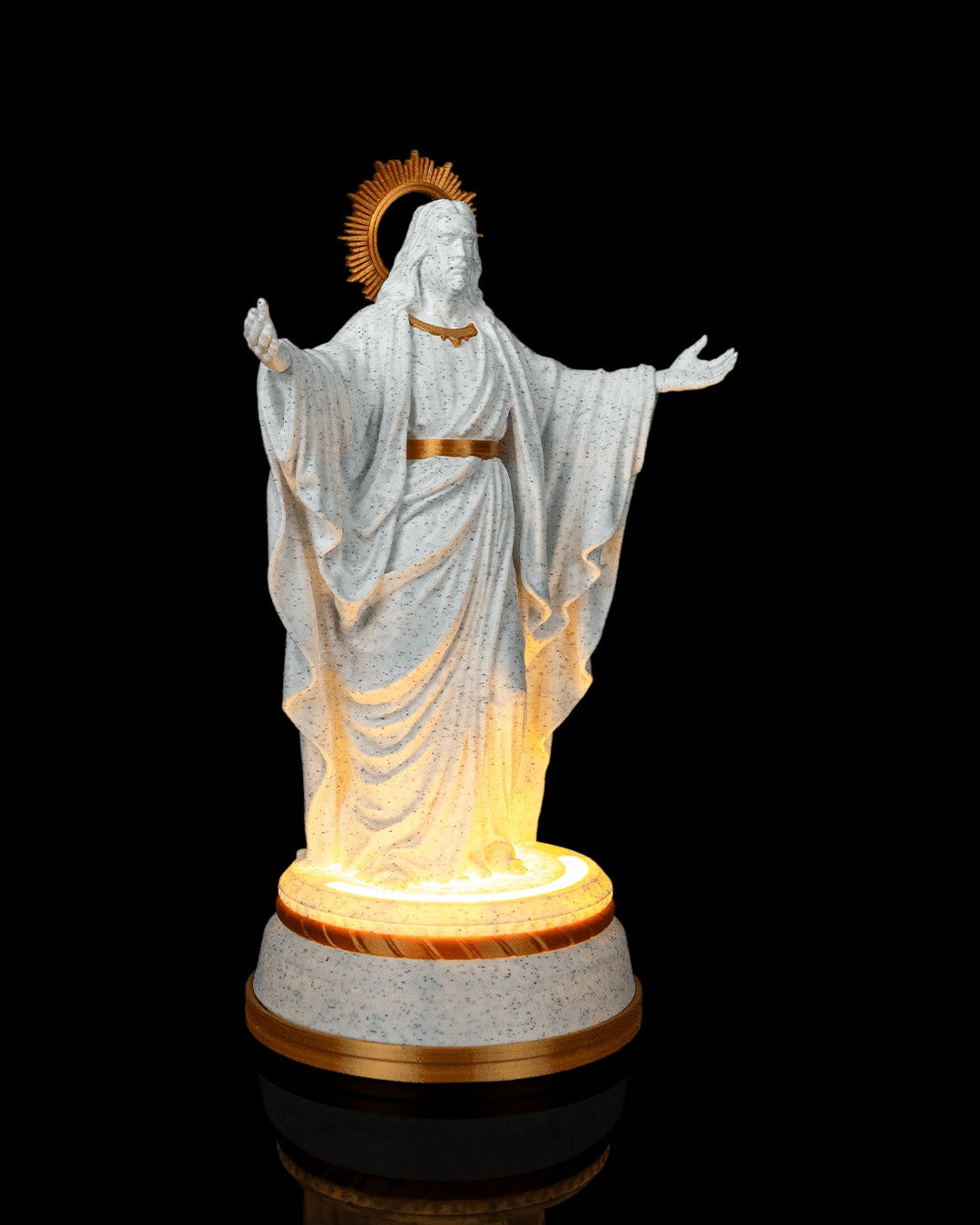 Christ of Light Statue — 160 mm statue glowing, angled view