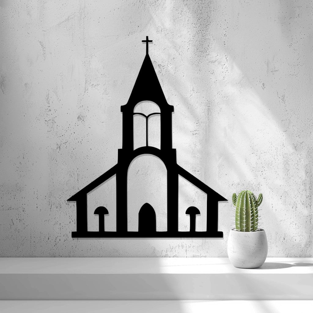 Country Church Wall Art — shown in black on a wall