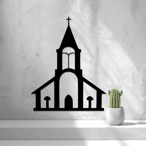 Country Church Wall Art — shown in black on a wall