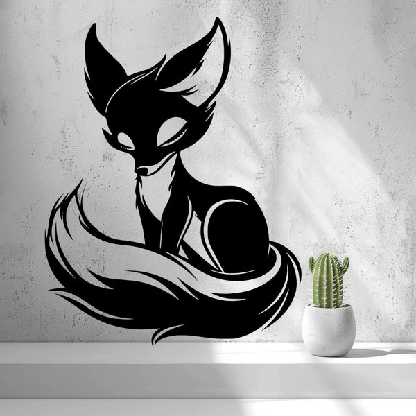 Cute Fox Wall Art — shown in black on a wall
