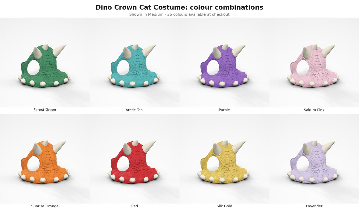 Dino Crown Cat Costume — colour combinations grid