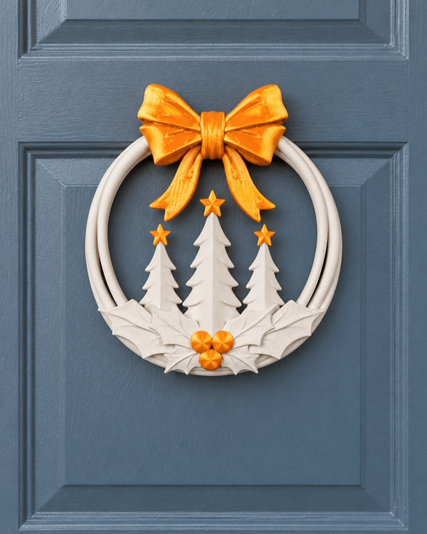 Evergreen Wreath — hanging on a blue front door