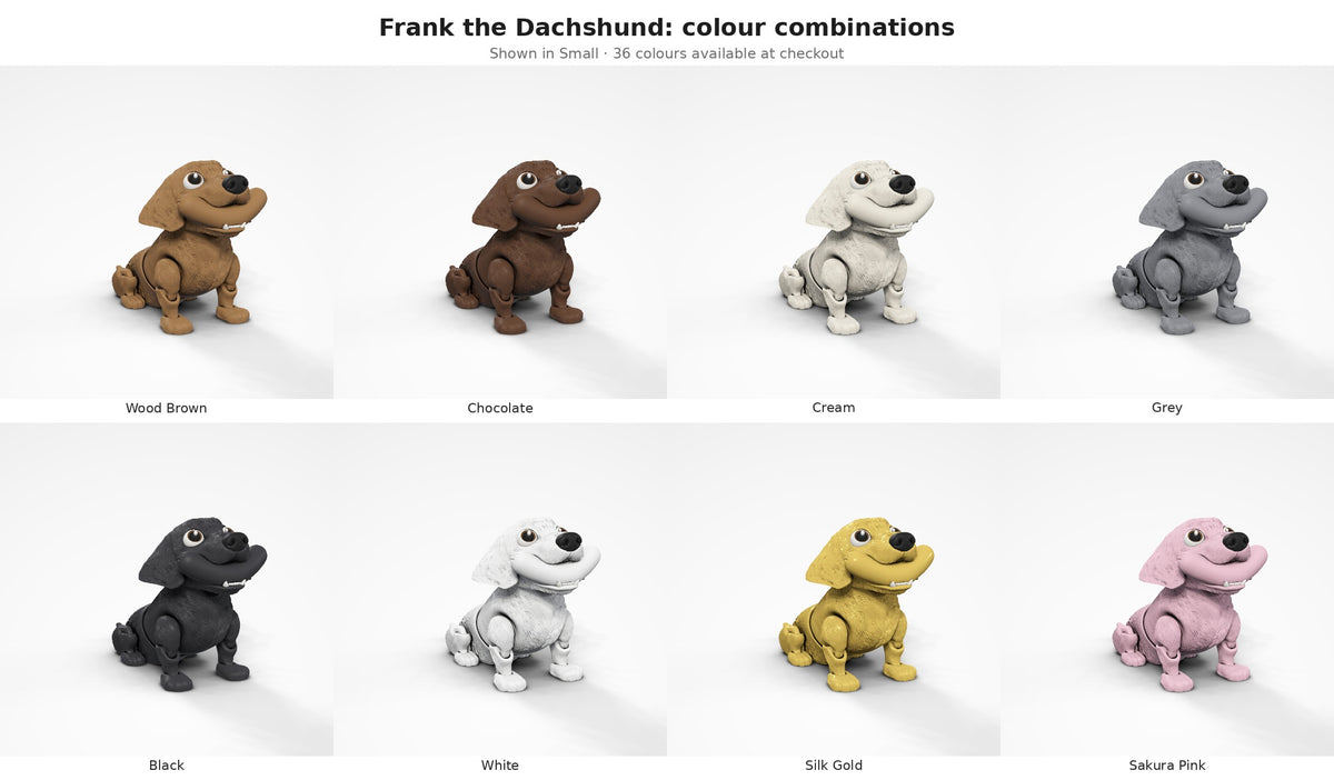 Frank the Dachshund — colour combinations grid