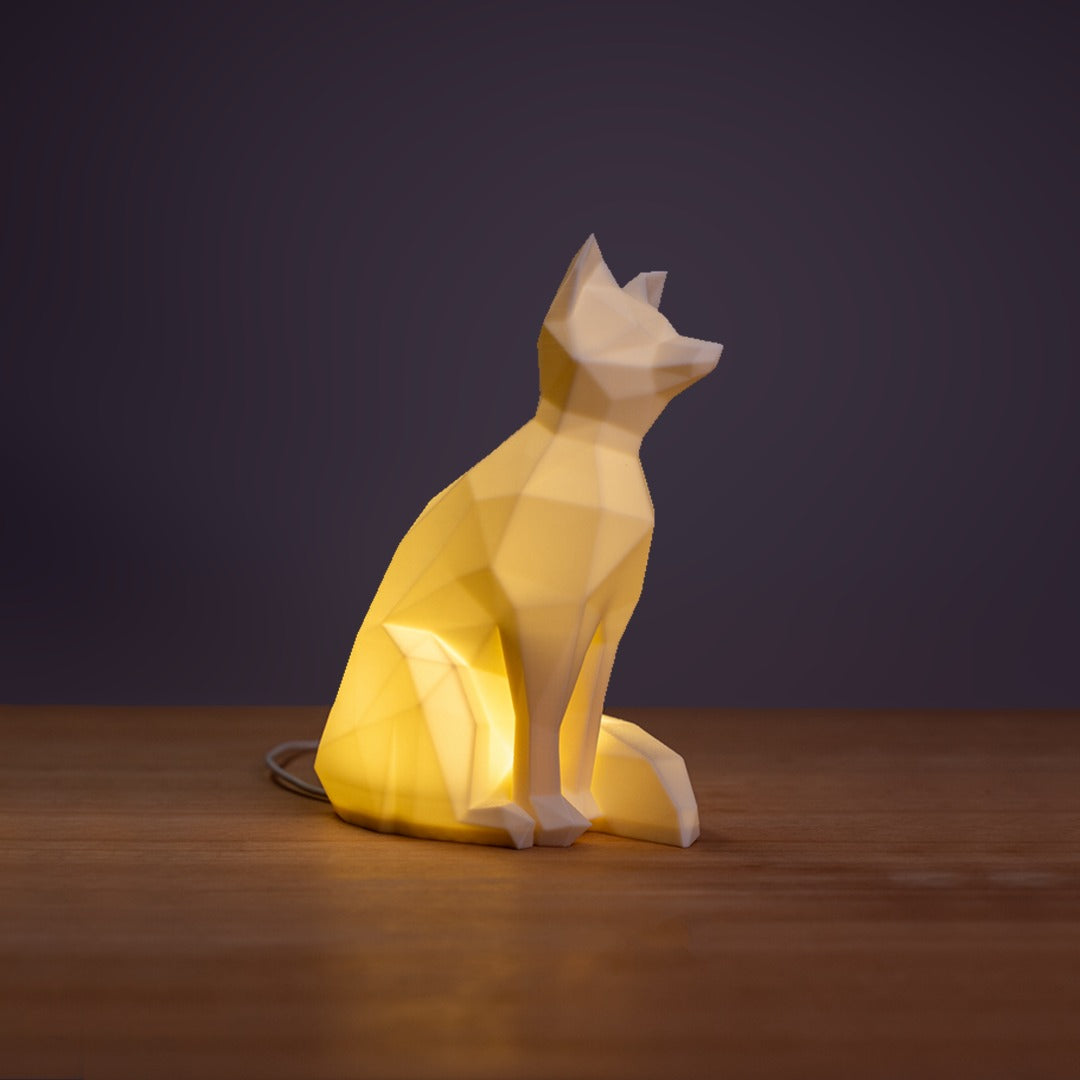Geometric Fox LED Lamp — lit, side profile