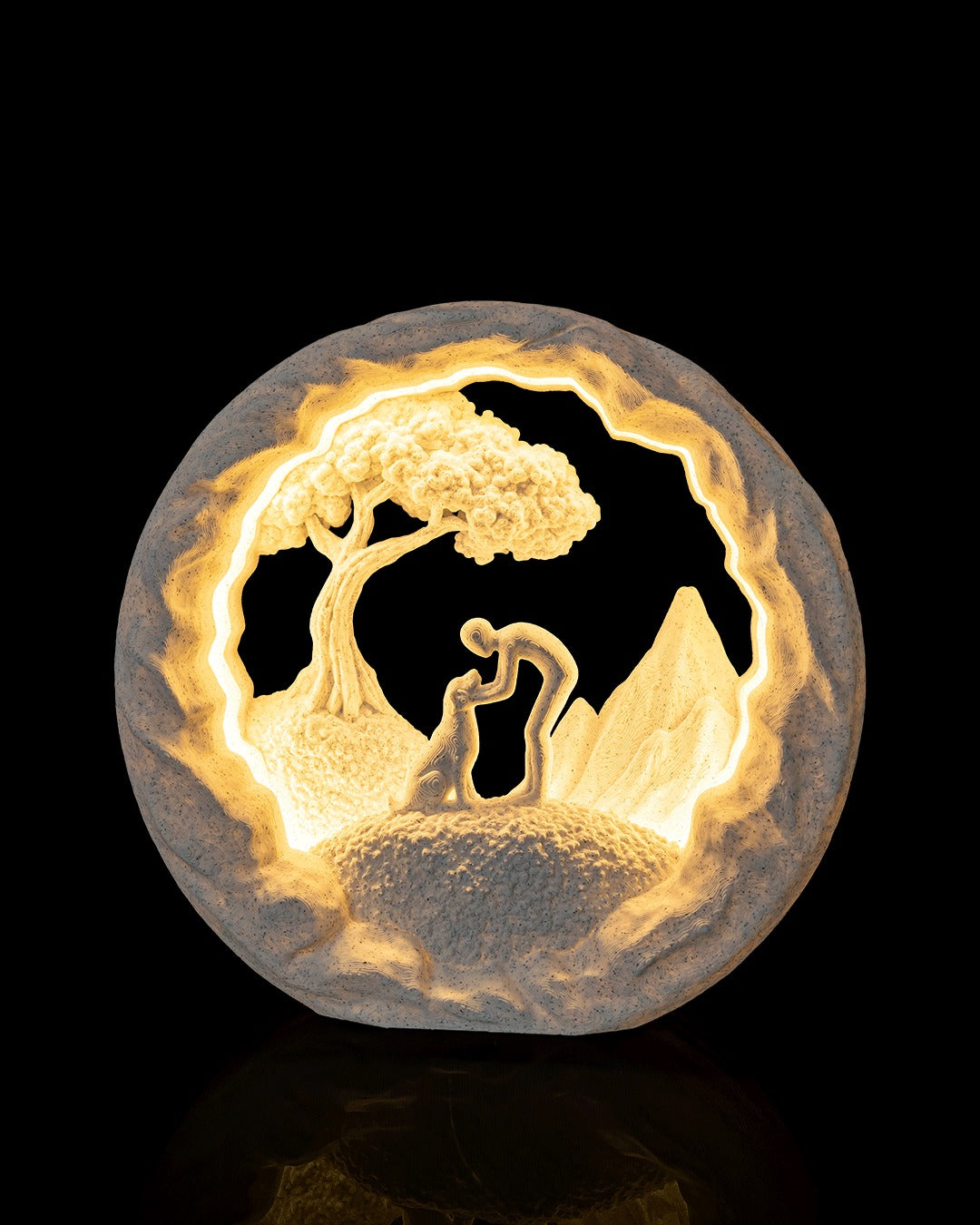 Good Boy Table Lamp — glowing warm, front view