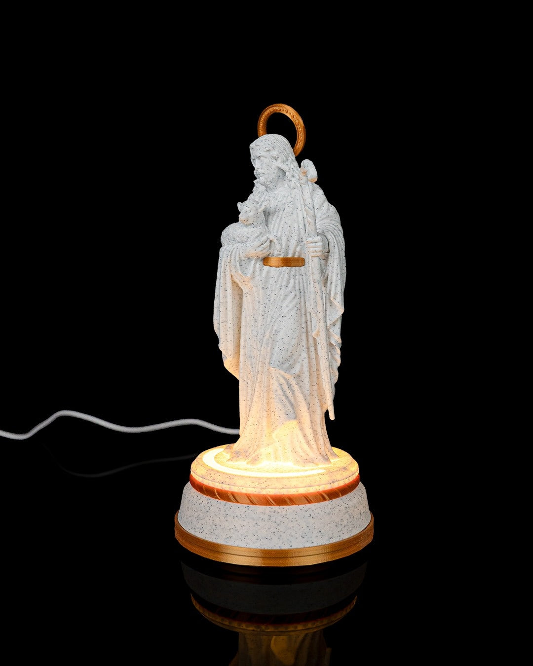 Good Shepherd Statue — 160 mm statue glowing, angled view