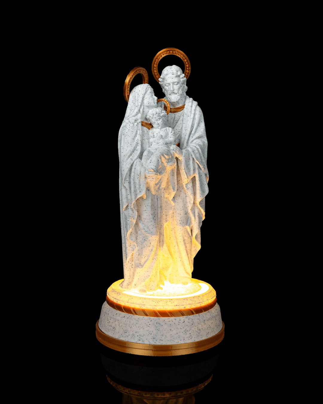 Holy Family Statue — 160 mm statue glowing, angled view