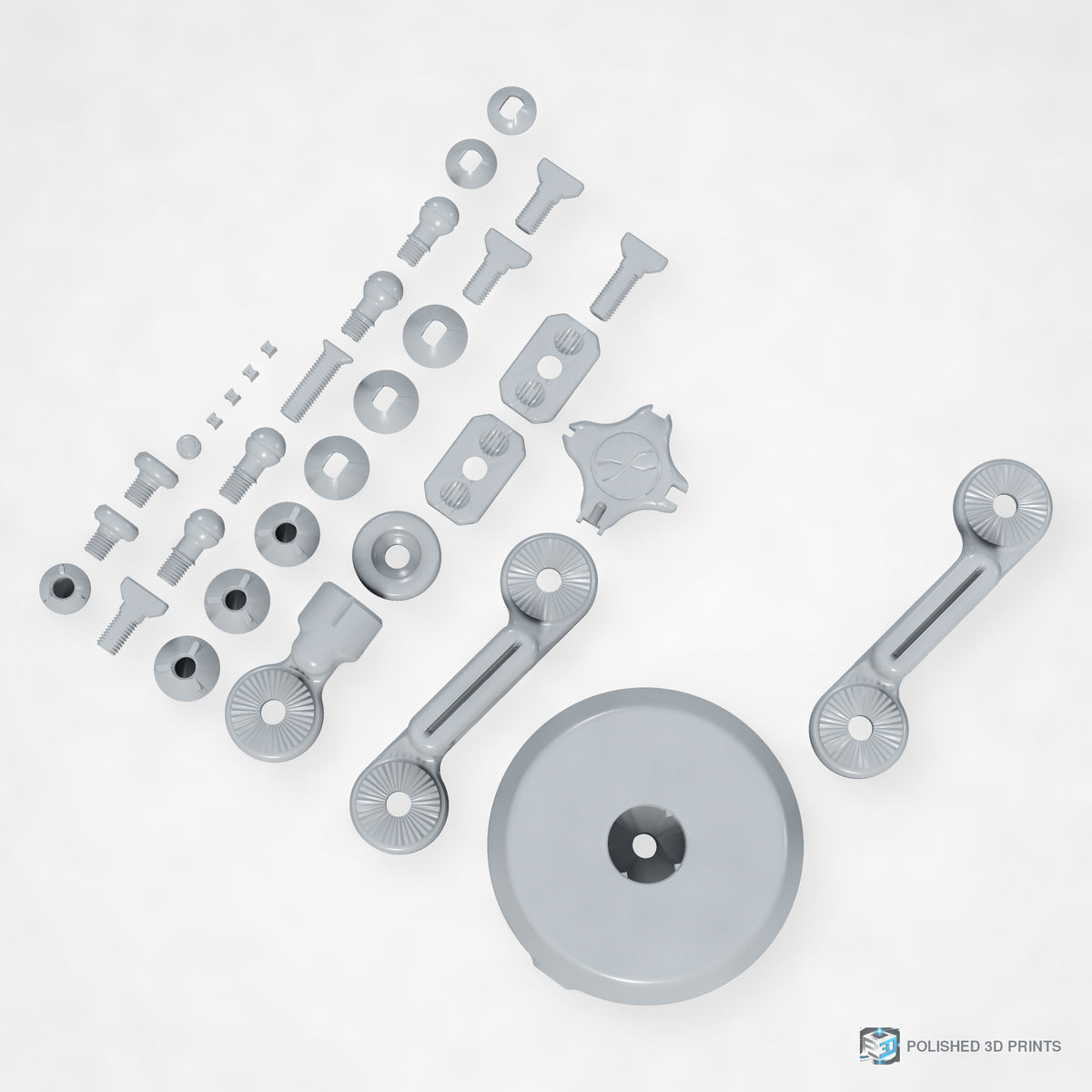 Link-A-Link Webcam & Camera Arm Kit – all printed parts laid out from above