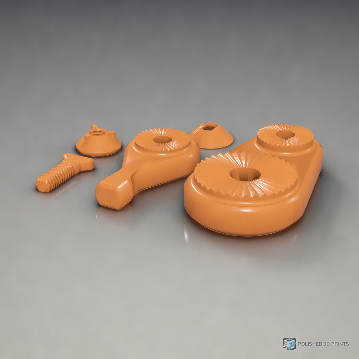 Link-A-Link Microphone Mount – in PETG Orange on a dark studio background